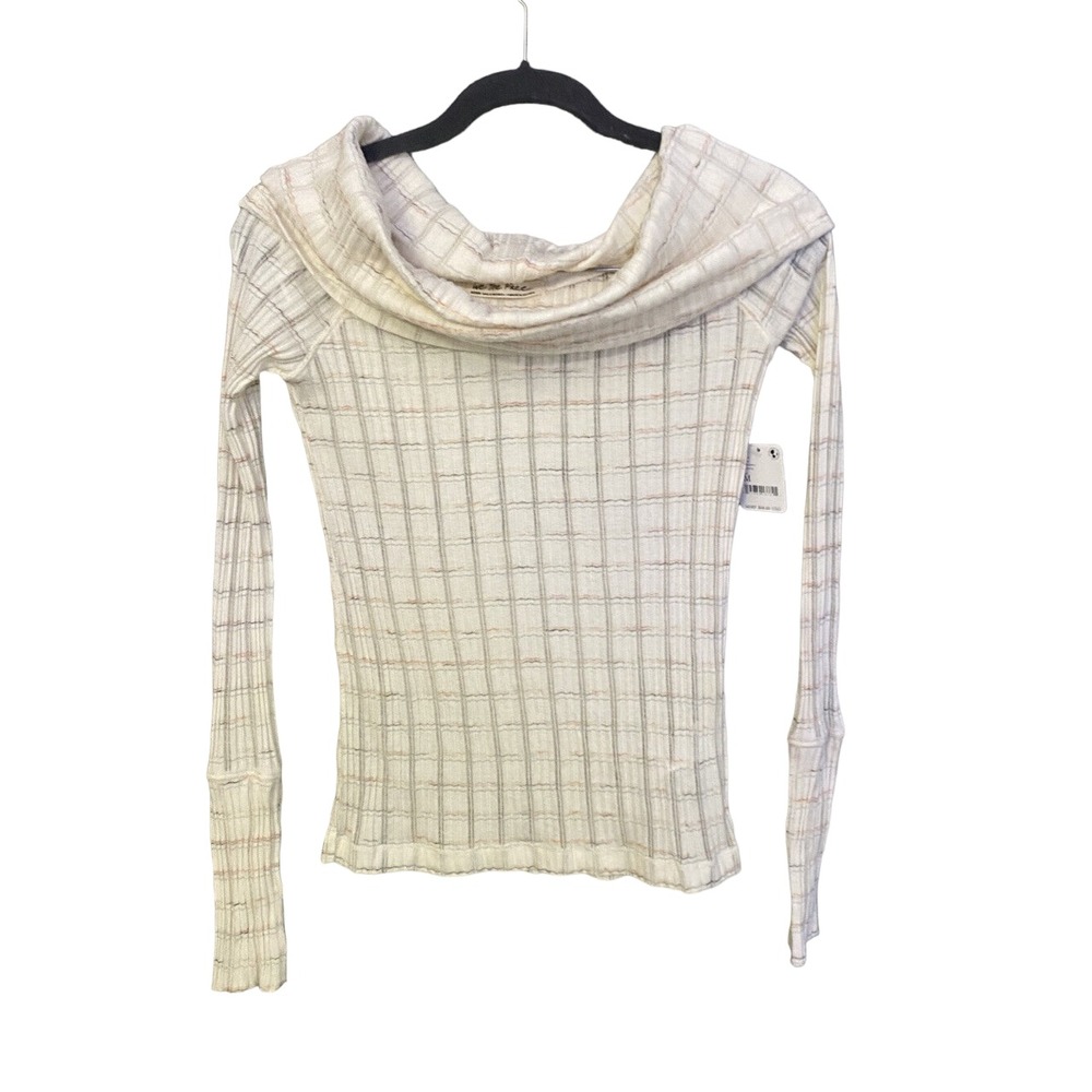 Free People Snowbunny Girlfriend Ribbed Knit Top Ivory Metallic Women's M NWT
